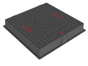 A36b LTŽ Pokrov z okvirjem 2PR-HD D400kN 600X600mm z ročkami za dvigovanje